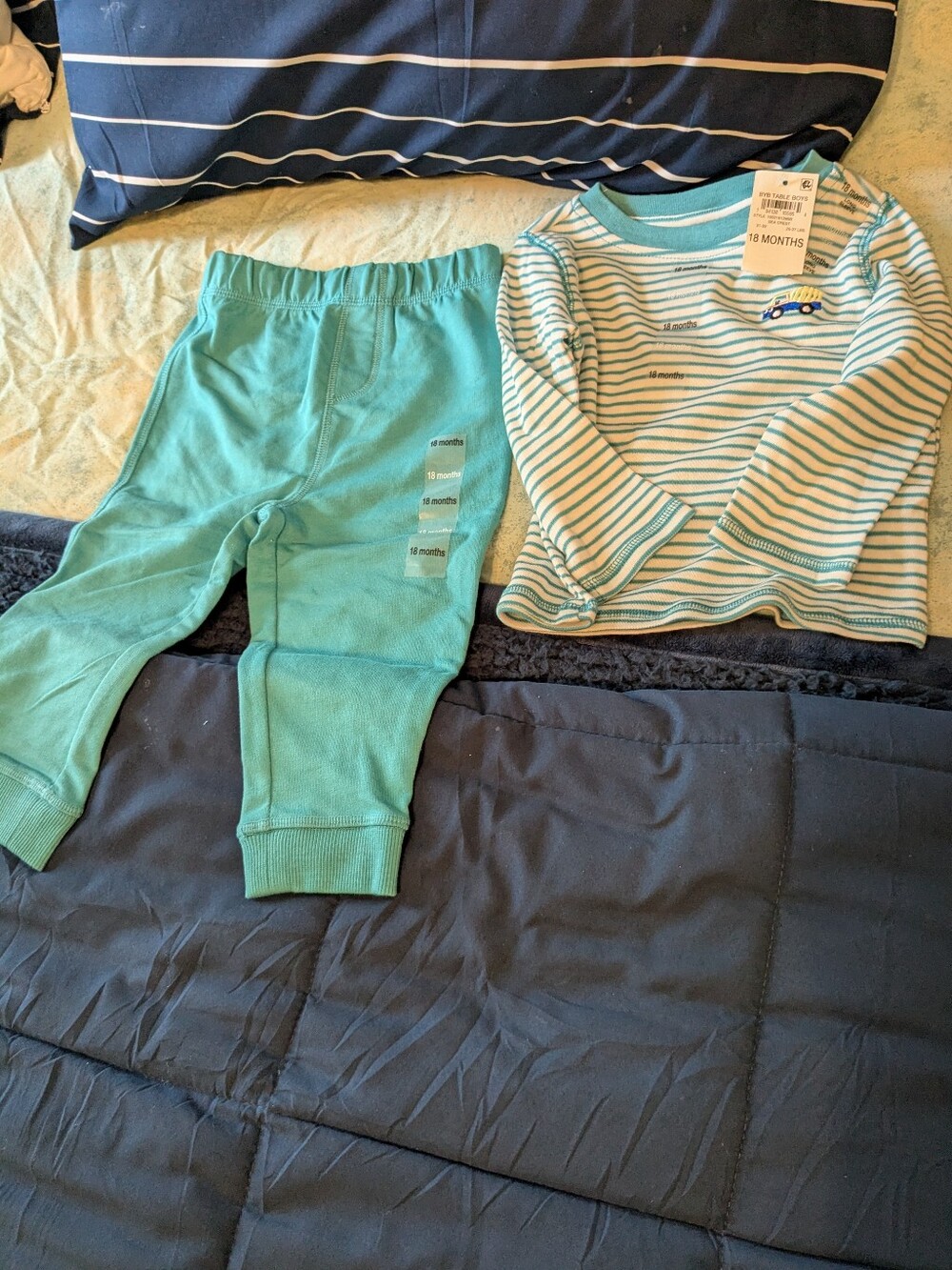 NWT First Impressions Boy 2pc Pant Set 18 Months Sea Crest Striped Truck